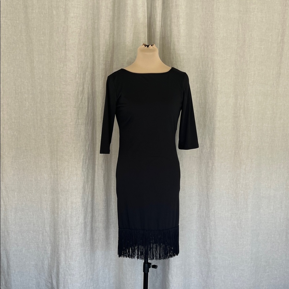 Elegant Black Fringe Hem Dress